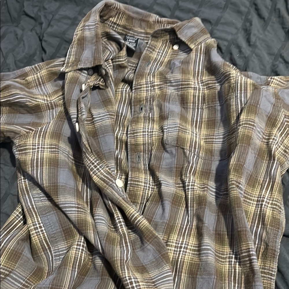 Casual Men's Plaid Shirt - Brown and Gray